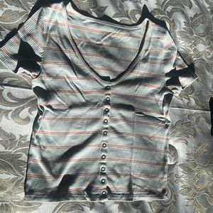 American Eagle Striped Cropped Shirt